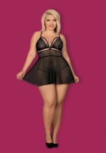 Obsessive838-BAB-1 性感透視睡裙 & 丁字褲 - 黑色 - XXL - Image 4