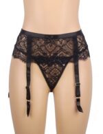 Ohyeah蕾絲高腰吊襪帶丁字褲 - 黑色 - 2XL - Image 4