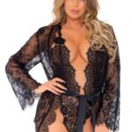 Leg AvenueLove Affair 睡袍及連體內衣套裝 - 黑色 - M