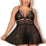 Obsessive838-BAB-1 性感透視睡裙 & 丁字褲 - 黑色 - XXL