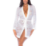 Mapale7611 新娘蕾絲花紋睡袍 - 白色 - 細碼/中碼