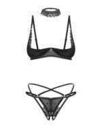 ObsessiveDonarella - 開襠內褲 半罩式胸罩 項圈 三件裝 - 黑色 - 中/大碼 - Image 4